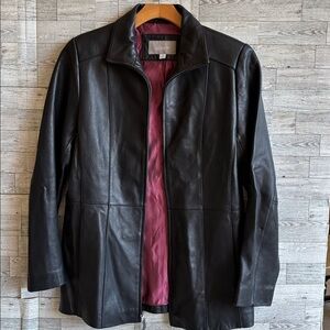 Black Leather Coat Lambskin Long Jacket‎ Trench Soft Y2K women’s Medium